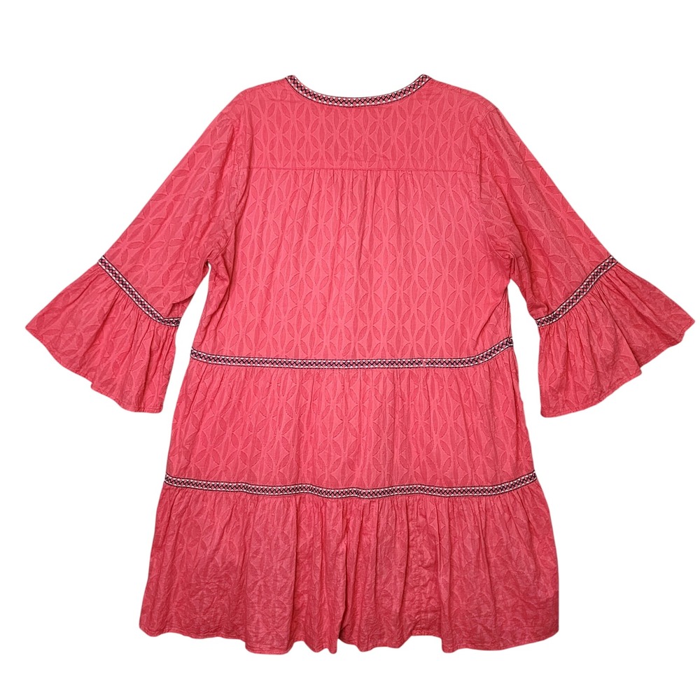 Tommy Bahama Coral Pink Tunic Dress Tiered Bell Sleeves Womens XL Boho Peasant - Picture 2 of 10